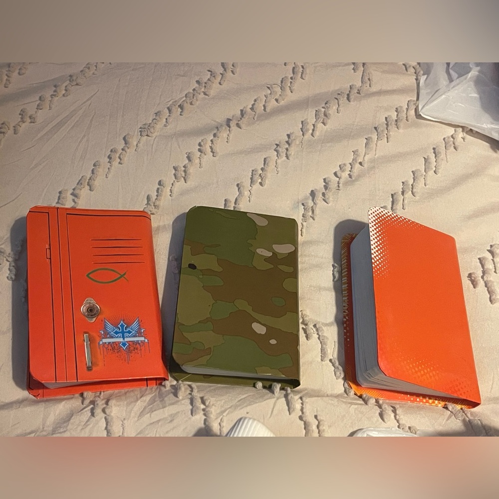 3 New Testament Books-2 orange, one camo - Picture 2 of 2